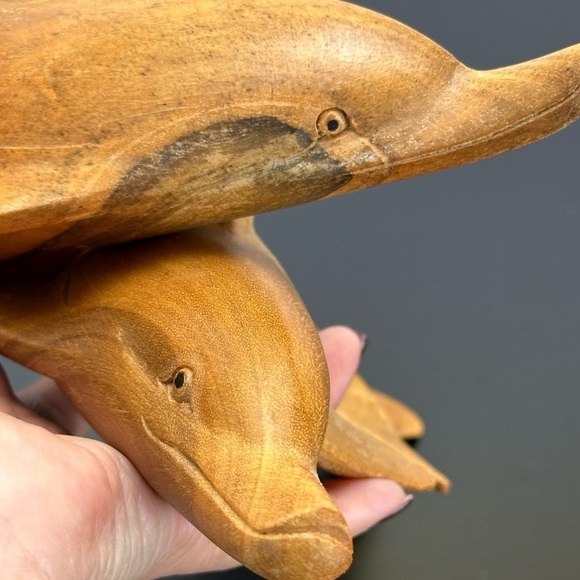 Vtg Wooden Hand Carved Dolphin Sculpture Figurine Indonesia Folk Art - Picture 8 of 15